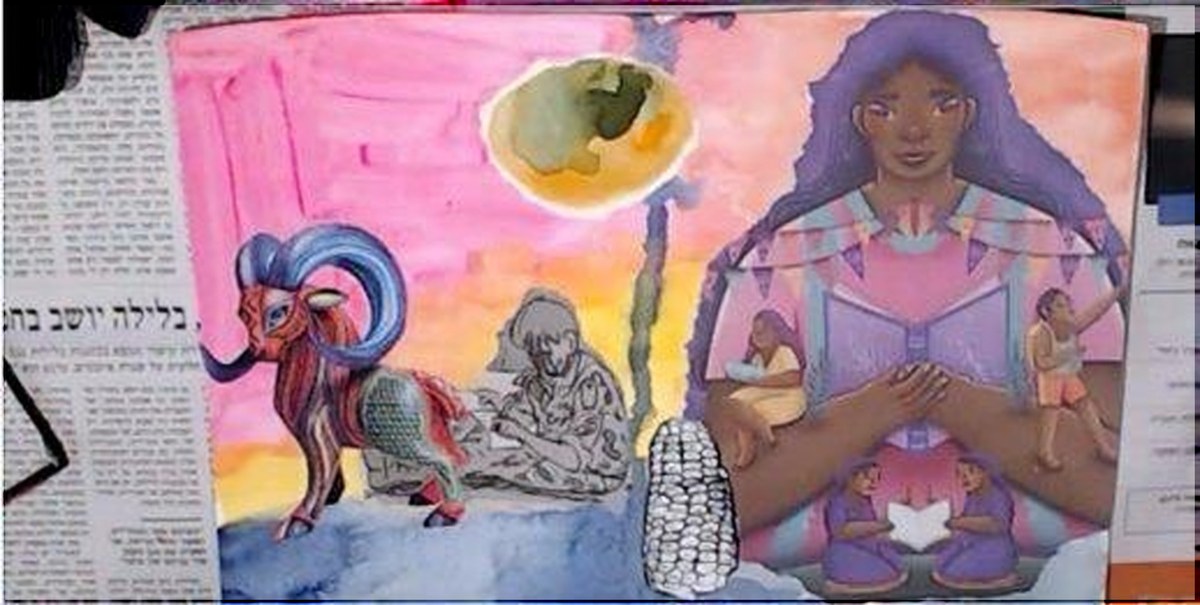 Images placed onto the painted background of a journal spread