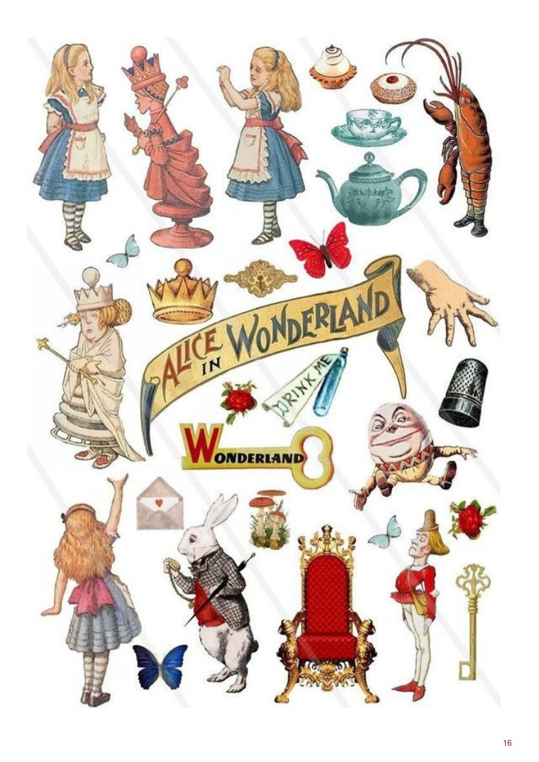A page of images from Wonderland